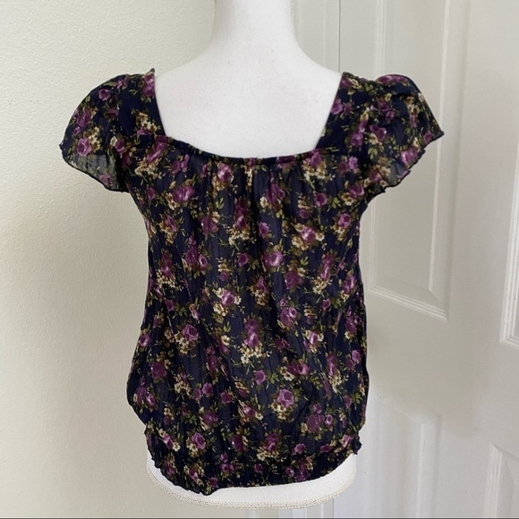 Mossimo Supply Co. Peasant Cottage Core Violet Floral Blousen Top Sz Small - Picture 4 of 7